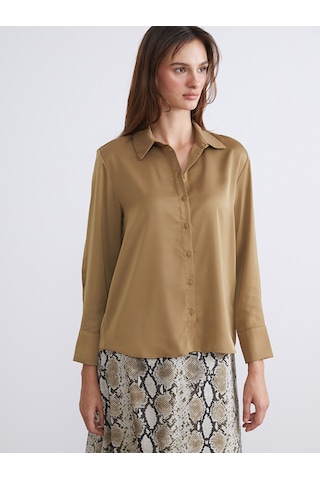 Lcwaıkıkı Classic Haki Oversize Saten Kadın Gömlek