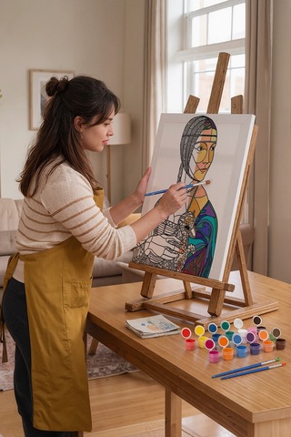 Rönesans Kadın Desenli Mandala Tuval Boyama Seti 40x50 Cm