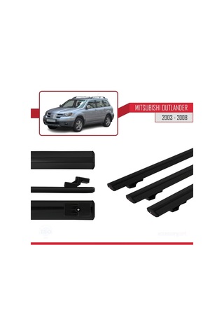 Mitsubishi Outlander 2003-2008 Arası İle Uyumlu Basic Model Ara Atkı Tavan Barı Siyah 3 Adet
