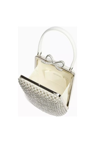 Self-portrait Mini Pearl Clutch Beyaz Inci Zincir & Kristal Fiyonk Detaylı Portföy Çanta 26bat