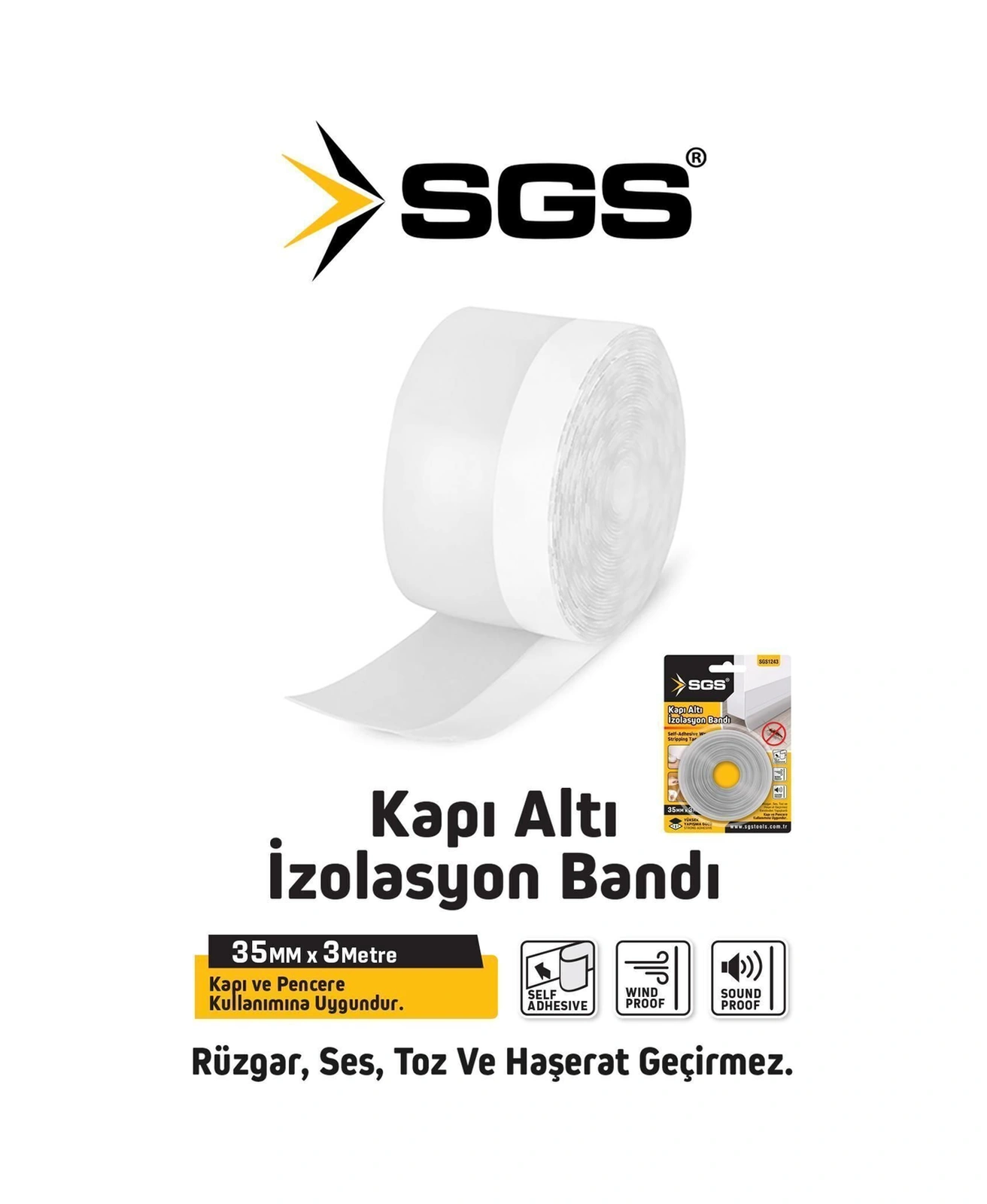 Sgs 1243 Kapı Altı Rüzgar Önleyici Ve Ses Yalıtım Bandı 35mm X 3m Kendinden Yapışkanlı 3 Metre