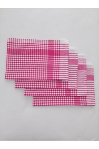 Pamuklu Fuşya Renkli Pöti Kareli 4'lü Kurulama Bezi,peçete