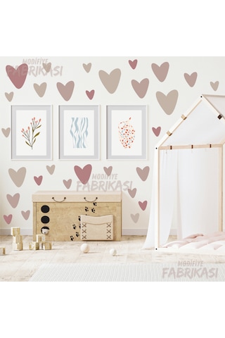 Boho Asimetrik Kalpler Çocuk Odası Duvar Sticker Seti - Uv Baskı Pembe