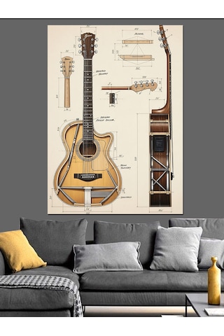 Eski İki Klasik Gitar Eskizi Dekoratif Kanvas - Mdf Ahşap Tablo
