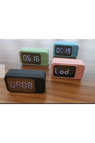 Bluetooth Hoparlör Fm Radyo Alarmlı Dijital Masa Saati - Yeşil