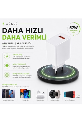 67w Hızlı Şarj Adaptörü Usb Çıkışlı Kablo Dahil Type-c Uyumlu Hızlı Şarj Cihazı Güvenli Şarj Başlığı