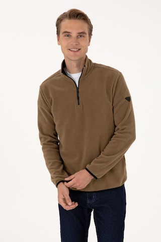 U.S. Polo Assn. Erkek Regular Fit Haki Polar Yarım Fermuarlı Basic Sweatshirt 50313777-VR027