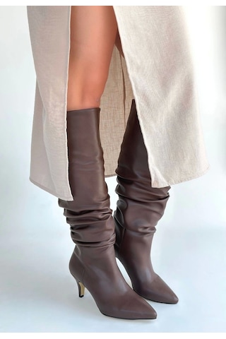 Zelya Kahverengi Cilt Topuklu Çizme Kahverengi