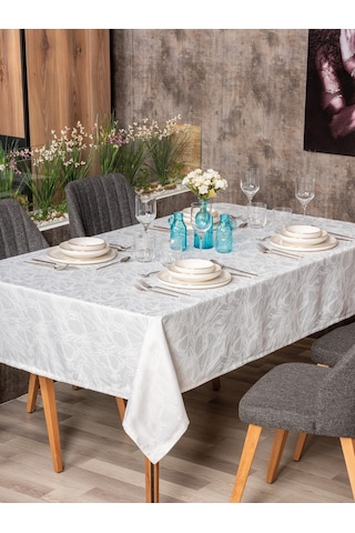 Cotton Box Jakarlı Dertsiz Masa Örtüsü Lavinia Beyaz 155x220