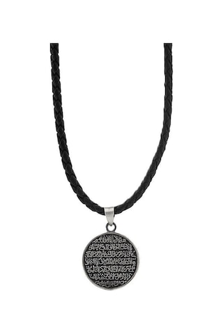 Deri İpli Ayetel Kürsi ve Nazar Dualı 925 Ayar Gümüş Kolye