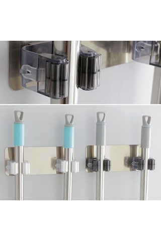 Roichil Pratik Organizer 4lü Yapışkanlı Fırça Paspas Mop Fırça Sabitleyici Ergonomik Alet Aparatı Çok Renkli