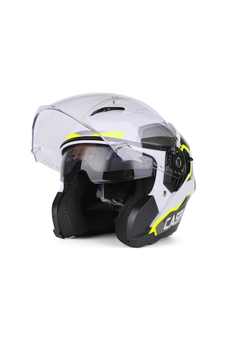 Valente Çenesiz Yarım Kask Çenesiz Csp 097 Matt Glossy White Gray Neon Yellow Şeffaf Vizörlü Motosiklet Kaskı Sarı