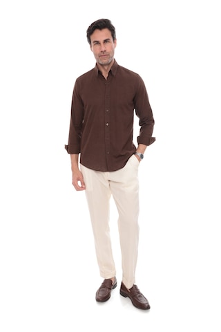 Slim Fit Uzun Kol Yaka Düğmeli Nefes Alan Keten Hediye Kutulu Erkek Gömlek Fs-004548 - Koyu Kahve-3239