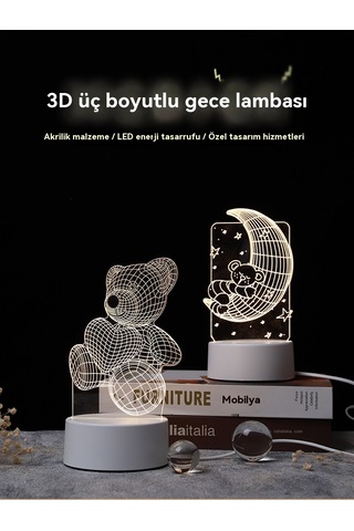3d Gece Lambası Usb Renkli Uzaktan Kumanda - Sevimli Ayıcık Diğer