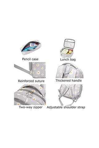Ww Üç Parçalı Papatya Desenli Okul Çantası - Gri