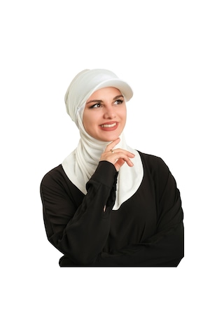 Hürrem Bone Krem Pratik Hazır Geçmeli Şapkalı Tesettür Eşarp Viskon Düz 2513 40 krem