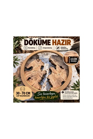Ham Zeytin Ağacı Parçaları Epoksi Projeleri İçin Kurutulmuş, Kabukları Temizlenmiş, Zımparalanmış, 2,5 Cm Döküme Hazır 70 Cm