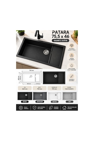 Granit Evye Patara Series Siyah Renk En:460 Mm Boy :755 Mm Derinlik :195 Mm