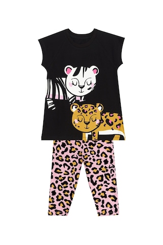 Denokids Mshb&g Leopar Ve Zebra Kız Çocuk Tunik Tayt Takım Çok Renkli