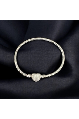 T-blk-27 Kalp Klipsli Bileklik Gümüş