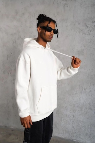 Vinevesta Erkek 3 İplik Pamuklu Kapüşonlu Cepli Düz Oversize Hoodie Sweatshirt - Beyaz Çok Renkli