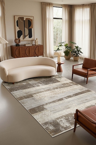 Matris Mı006r Krem Kahve Halı Modern Pamuk Taban Akrilik Tozuaz Salon Yatak Odası Koridor Halısı-1334