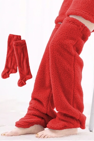 Mulberry Wellsoft Peluş Diz Üstü Ev Çorabı Uzun Çorap Kırmızı