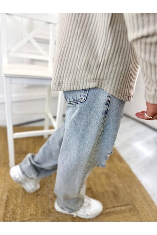 Uzun Kollu Tişört Fitilli Bisiklet Yaka Yumuşak Dokulu Tüylenmez Pamuklu Kazak Sweatshirt Krem