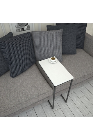 Callen Beyaz Yan Sehpa & Tekerlekli Servis Sehpası Metal