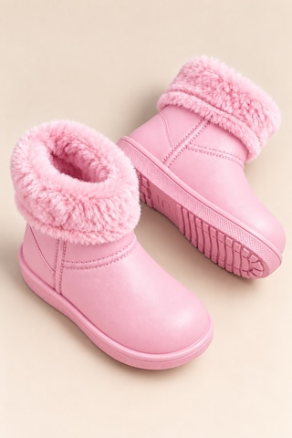 Altın Pabuç Çocuk Kürklü Bot Su Geçirmez Kaymaz Taban Erkek Kız Unisex İçi Kürklü Çocuk Yağmur Çizmesi Kar Botu Pembe