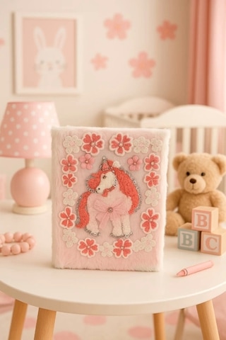 Çocuk Peluşlu Anı Defteri 80 Yaprak İthal Ürün Unicorn Çok Renkli