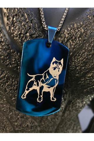 Vog Çelik Plaka Mavi Renk Pitbull Yada Farklı Bir Figürlü Erkek Model Kolye