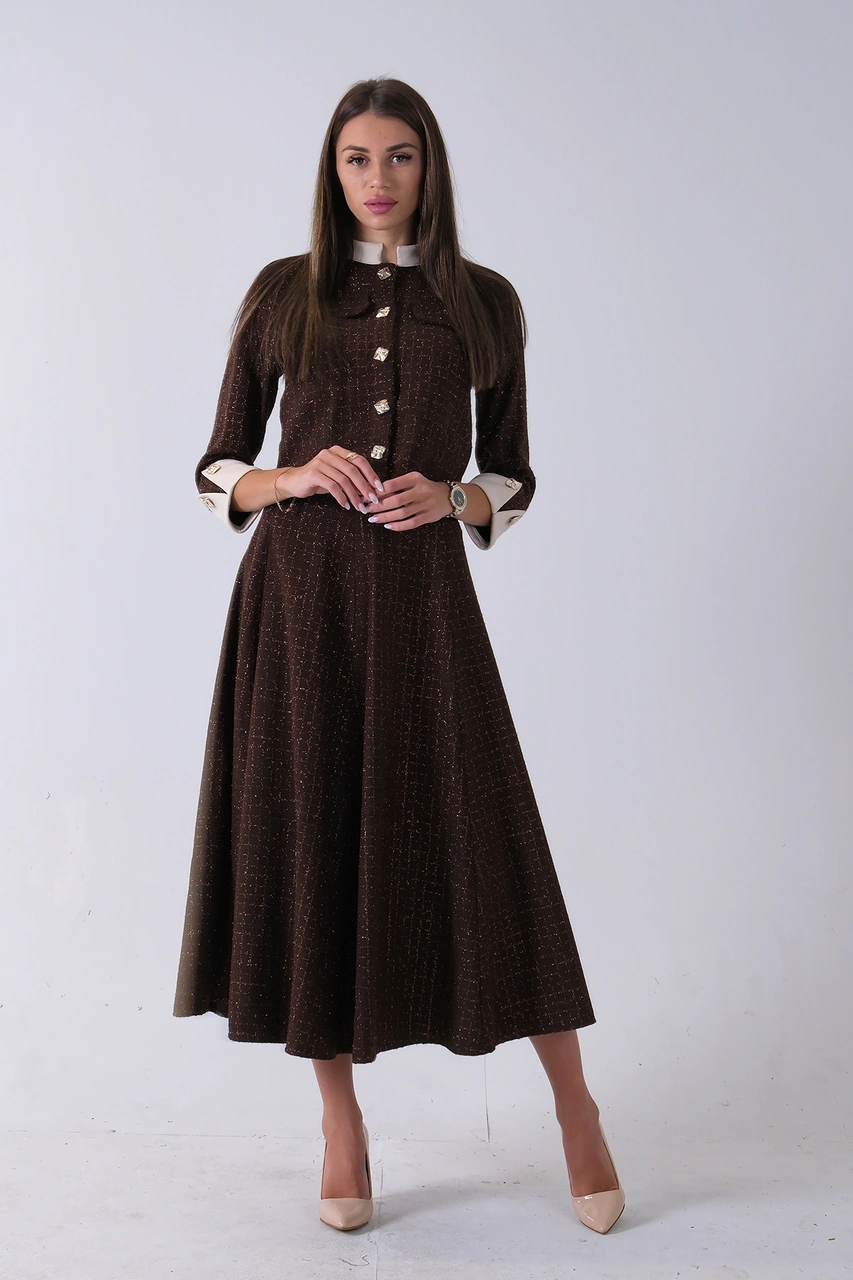 Feminist Kahve Önü Düğme Kapamalı Crop Ceket Etekli Tüvid Takım 45950601.05 Kahve