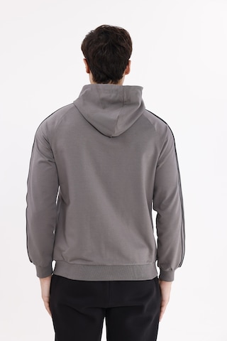 Rowinger Çift Şerit Kol Detaylı Tam Fermuarlı Cepli Rahat Kalıp Ayarlanabilir Kapüşonlu Sweatshirt Antracite