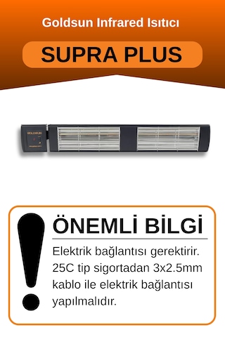 Supra Plus 3000 Watt Gss30p Kumandalı Suya Dayanıklı Elektrikli İnfrared Isıtıcı-siyah