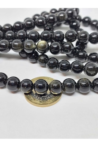 Yasamtohumu Golden & Siyah Obsidyen Taşı Dizi 10 MM Kolye Çok Renkli