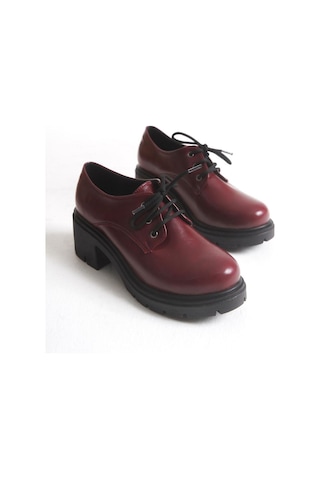 Aymood K-707 Bordo Kırışık Rugan Yüksek Tabanlı Bağcıklı Loafer Ayakkabı Bordo