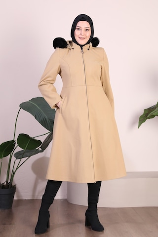 Kadın Büyük Beden Pardesü Kapşonu Kürklü Fermuarlı 001