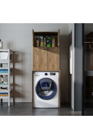 Luna Çamaşır Sepetli Çamaşır Makinesi Dolabı , Atlantik Çam