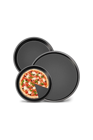 Kapris 3 Lü Emaye Pizza Fırın Tepsi Seti 26-29-32 Cm Kap-536 Siyah
