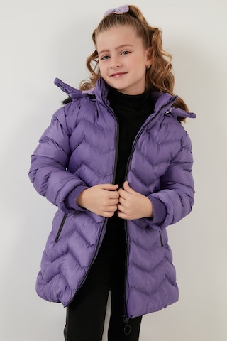 Lela Peluş Astarlı Yakası Suni Kürklü Çıkarılabilir Kapüşonlu Kışlık Kız Çocuk Mont 5766041 Lila