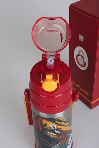 "dekomus Cep Defteri Hediyeli" Lisanslı Galatasaray Leon Askılı Çelik Matara 500 Ml Ahşap