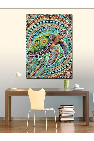 Kanvas Tablo Renkli Kaplumbağa Deseni 50cmx70cm
