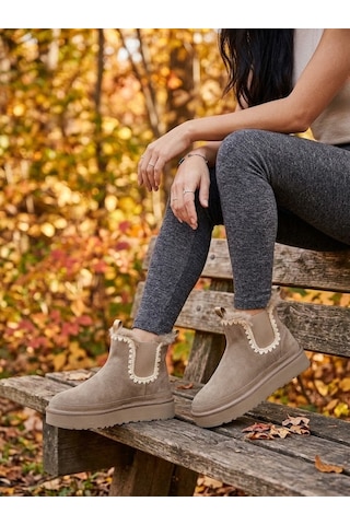 Shoetek Sirel Kadın Bot İçi Kürklü Kenar Triko Örgü Hakiki Deri Süet Hakki Yeşil