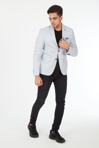 Sposo 5123 Dar Kalıp Keten Buz Mavisi Erkek Blazer Ceket Mavi