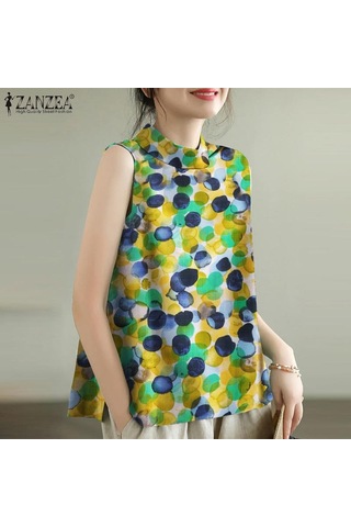 Zanzea Kadın Günlük O-boyun Baskılı Kolsuz Atlet Mor