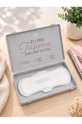 Beylini 2'li Ped Koruma Kutusu Hijyenik Ped Saklama Kutusu Taşınabilir Kompakt Pratik Kapaklı Kilitli Taşıma Kabı Gri