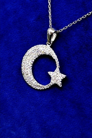 Omar Silver Kadın Ayyıldız Model Zirkon Taşlı Gümüş Kolye (513866663)