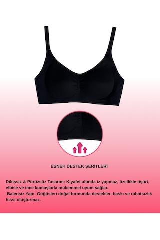 Alya Underwear Kadın Dikişsiz Sütyen Çıkarılabilir Yuvarlak Kaplı Lazer Kesim Görünmez Sütyen Siyah
