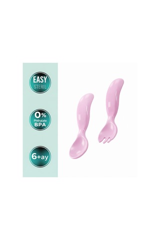 Mamajoo Ergonomik Beslenme Kaşık & Çatal Seti Pembe, 6 Ay+ İkili